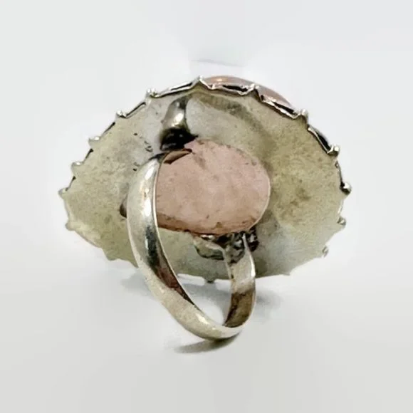 Rose Quartz Ring, Sterling Silver, Big Statement, Size 5 3/4, Vintage Ring, NOS, - Picture 5 of 6